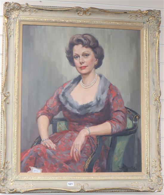 Pamela Thalben-Ball (1927-2012), oil on canvas, portrait of Mrs Enid Dence, signed and dated 59